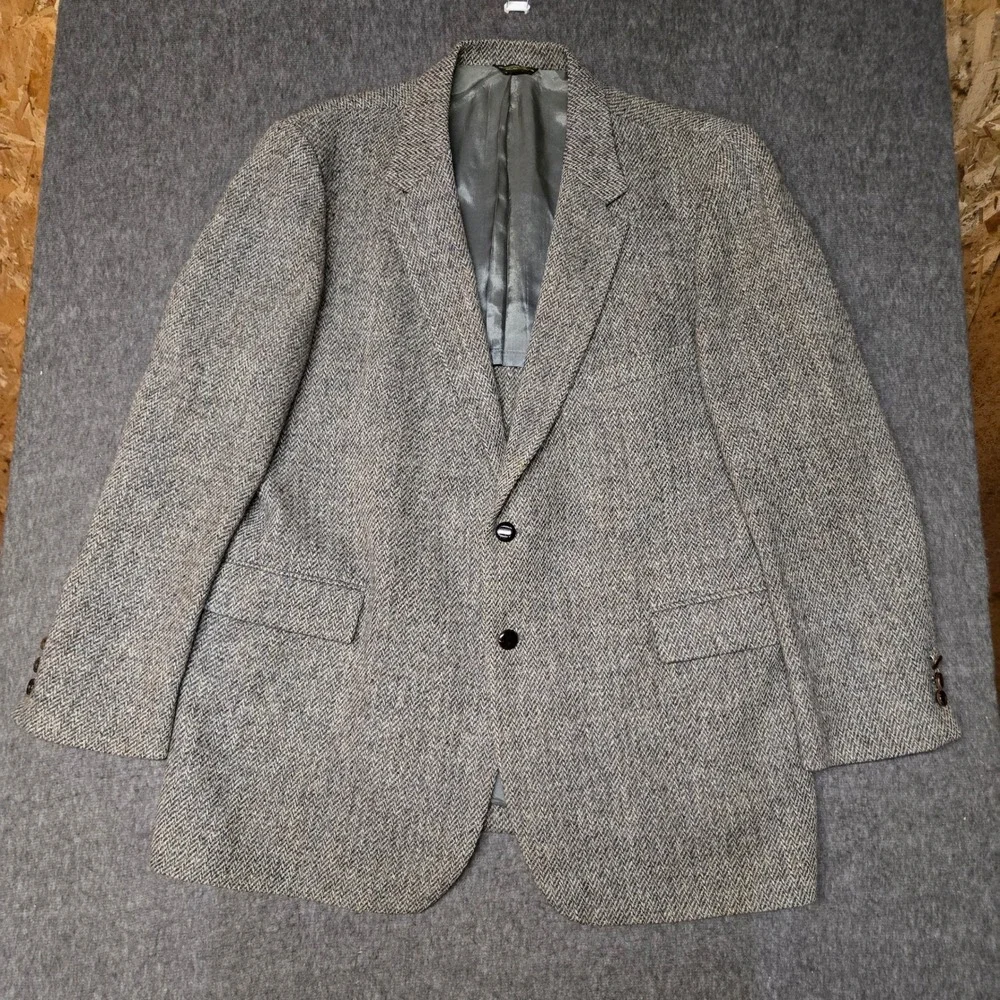 Vintage Harris Tweed Blazer Mens 46L College Hall Herringbone Wool Sport Coat